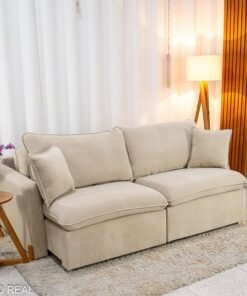 Sofá Retrátil Luma 2.00m Veludo Premium Bege 37 - Sem Caixa