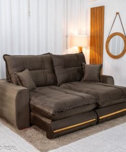 Sofá Retrátil Reclinável Chicago 2.10m Veludo Marrom A17 D28 Soft - Molas Ensacadas