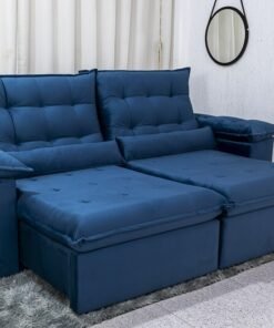 Sofá Retrátil Reclinável Emanuelly 2.30m Veludo Azul