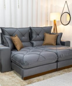 Sofá Retrátil Reclinável Gran Bello 2.50m Veludo Cinza 20 - Molas Ensacadas Pocket