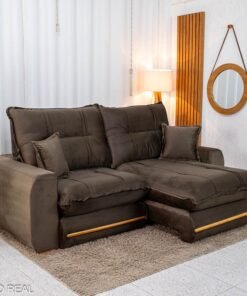 Sofá Retrátil Reclinável Chicago 2.50m Veludo Marrom A17 D28 Soft - Molas Ensacadas