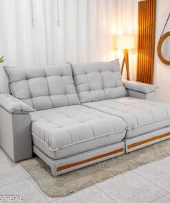Sofá Retrátil Reclinável Barcelona 2.30m Linho Cinza 461 - D33 e Molas Ensacadas