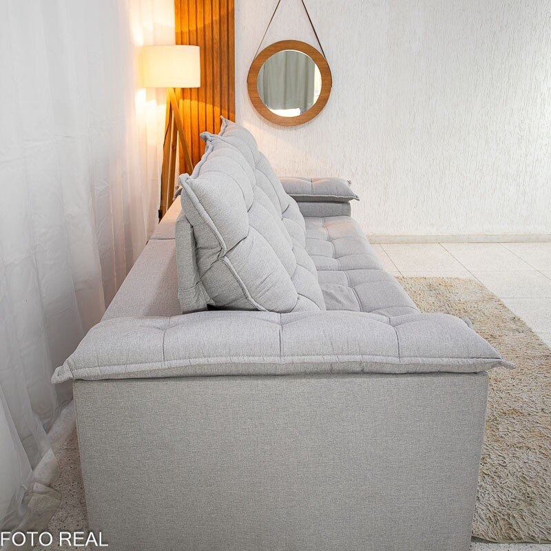 Sofá Retrátil Reclinável Barcelona 2.50m Linho Cinza 461 - D33 e Molas Ensacadas - Imagem 8
