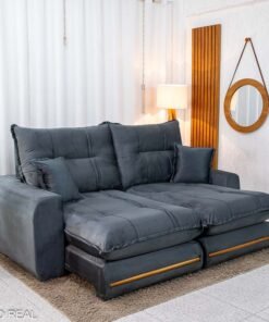Sofá Retrátil Reclinável Chicago 2.10m Veludo Grafite A15 D28 Soft - Molas Ensacadas