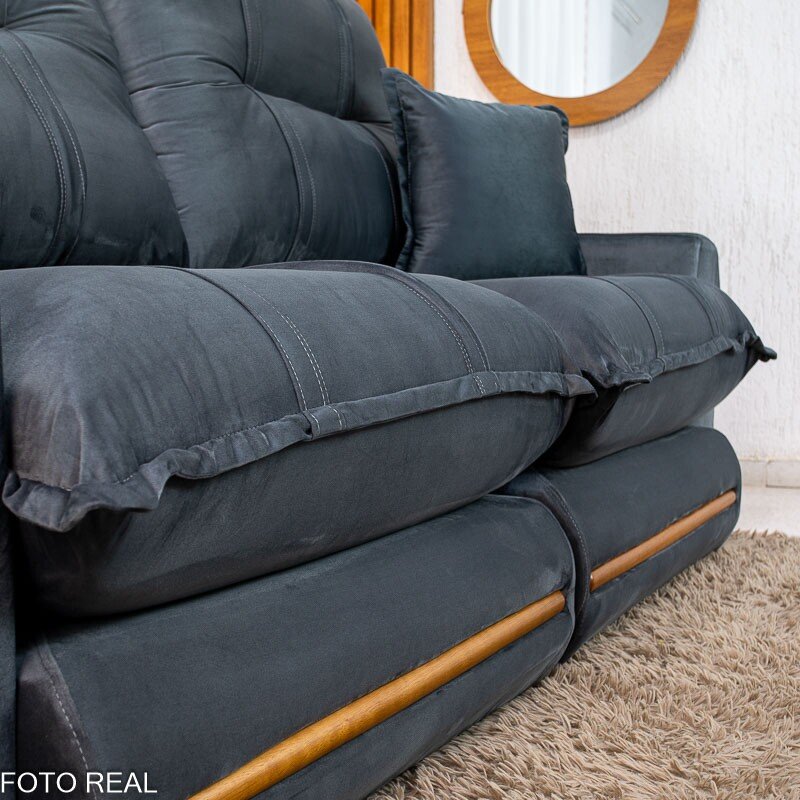 Sofá Retrátil Reclinável Chicago 2.10m Veludo Grafite A15 - Molas Ensacadas - Imagem 8