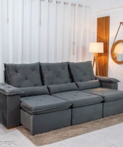 Sofá Retrátil Reclinável City 2.70m Veludo Cinza - Sem Caixa