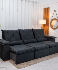 Sofá Retrátil Reclinável City 2.70m Veludo Preto - Sem Caixa