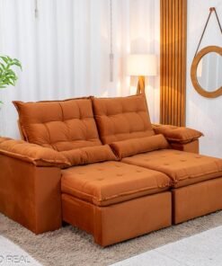 Sofá Retrátil Reclinável Emanuelly 2.00m Veludo Terracota 24
