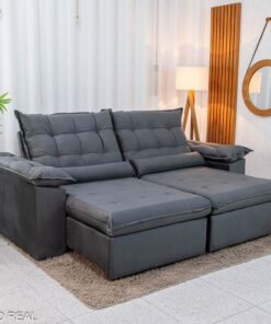 Sofá Retrátil Reclinável Emanuelly 2.30m Veludo Cinza 20 - D28 Soft