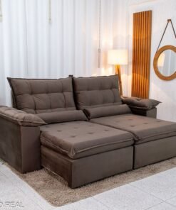 Sofá Retrátil Reclinável Emanuelly 2.30m Veludo Marrom - D28 Soft