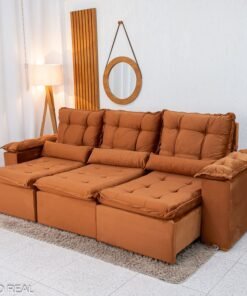 Sofá Retrátil Reclinável Grécia 2.70m Veludo Terracota - Sem Caixa