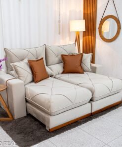 Sofá Retrátil Reclinável Gran Bello 2.00m Veludo Bege - Molas Ensacadas Pocket