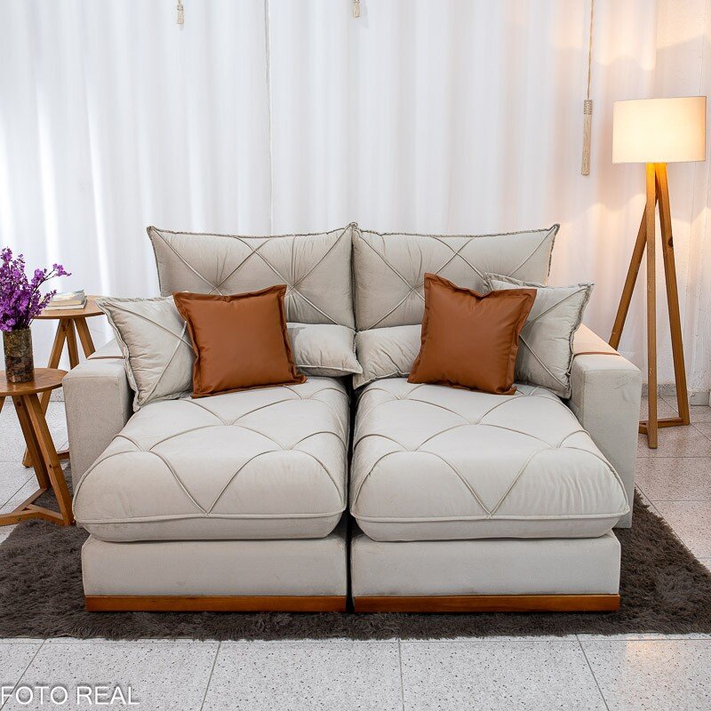 Sofá Retrátil Reclinável Gran Bello 2.00m Veludo Bege - Molas Ensacadas Pocket - Imagem 4