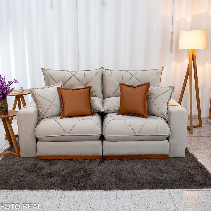 Sofá Retrátil Reclinável Gran Bello 2.00m Veludo Bege - Molas Ensacadas Pocket - Imagem 5