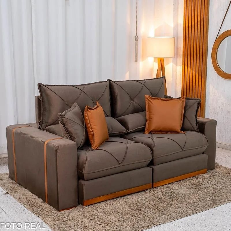 Sofá Retrátil Reclinável Gran Bello 2.00m Veludo Marrom - Molas Ensacadas - Imagem 3