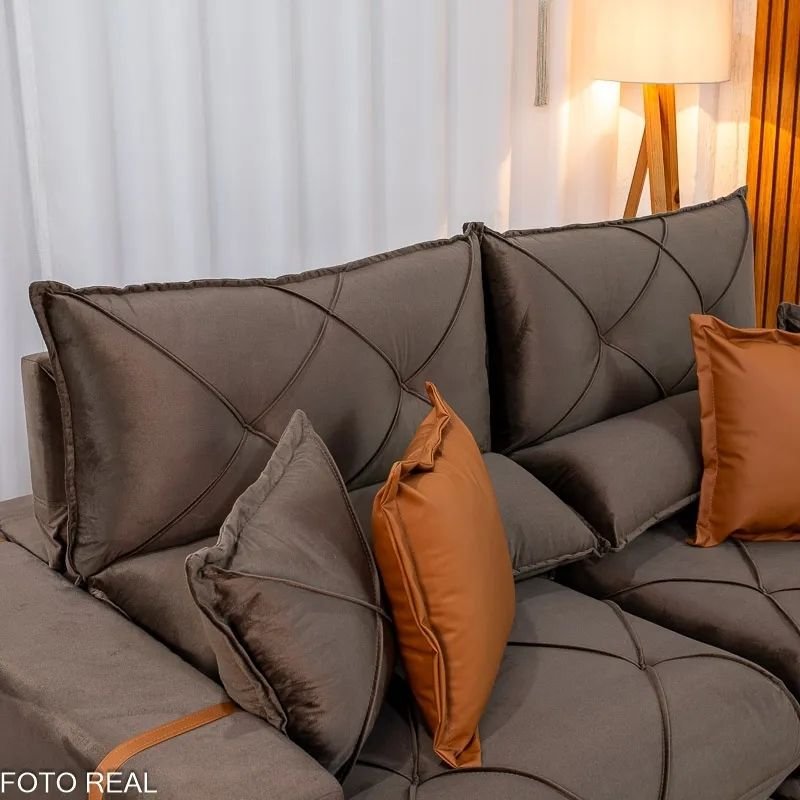 Sofá Retrátil Reclinável Gran Bello 2.00m Veludo Marrom - Molas Ensacadas - Imagem 7