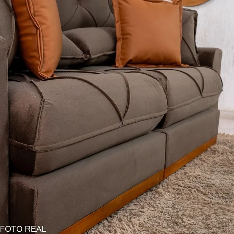 Sofá Retrátil Reclinável Gran Bello 2.00m Veludo Marrom - Molas Ensacadas - Imagem 8