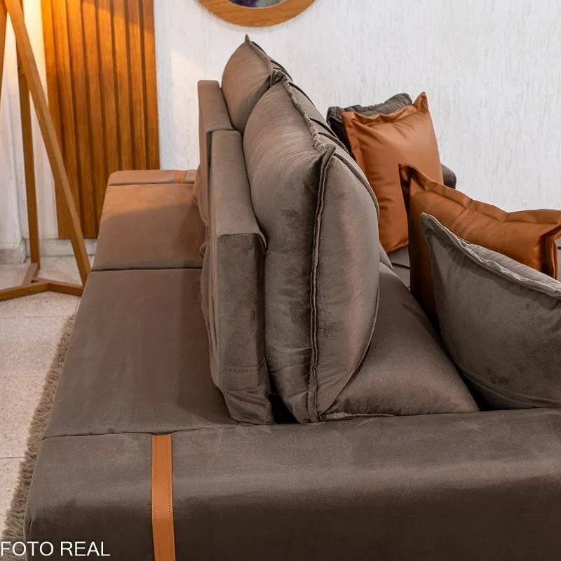 Sofá Retrátil Reclinável Gran Bello 2.00m Veludo Marrom - Molas Ensacadas - Imagem 9