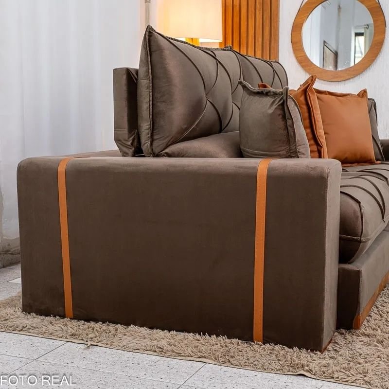 Sofá Retrátil Reclinável Gran Bello 2.00m Veludo Marrom - Molas Ensacadas - Imagem 10