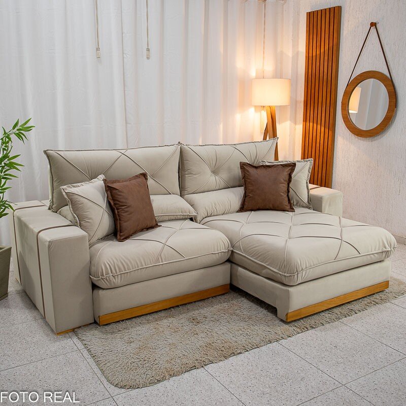 Sofá Retrátil Reclinável Gran Bello 2.30m Veludo Bege - Molas Ensacadas Pocket - Imagem 2