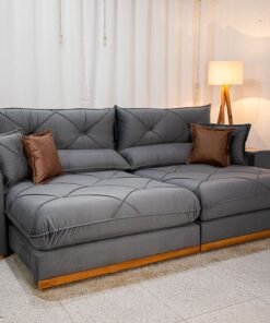 Sofá Retrátil Reclinável Gran Bello 2.90m Veludo Cinza 20 - Molas Ensacadas