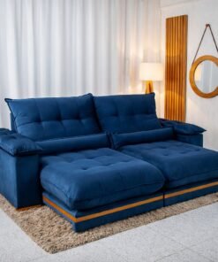 Sofá Retrátil Reclinável Ibis 2.30m Veludo Azul 800 - D33 e Molas Ensacadas