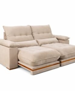 Sofá Retrátil Reclinável Ibis 2.30m Veludo Bege 827 - D33 e Molas Ensacadas