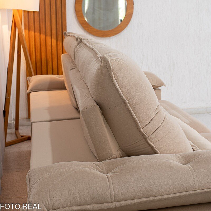 Sofá Retrátil Reclinável Ibis 2.30m Veludo Bege 827 - D33 e Molas Ensacadas - Imagem 11