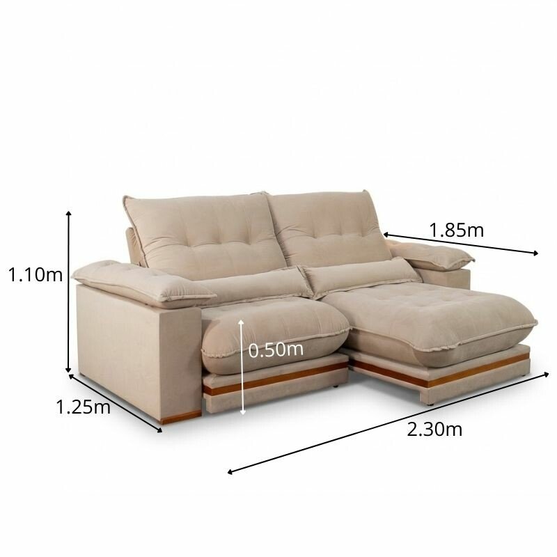 Sofá Retrátil Reclinável Ibis 2.30m Veludo Bege 827 - D33 e Molas Ensacadas - Imagem 3