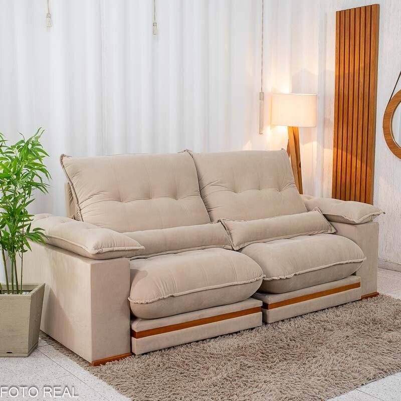 Sofá Retrátil Reclinável Ibis 2.30m Veludo Bege 827 - D33 e Molas Ensacadas - Imagem 7