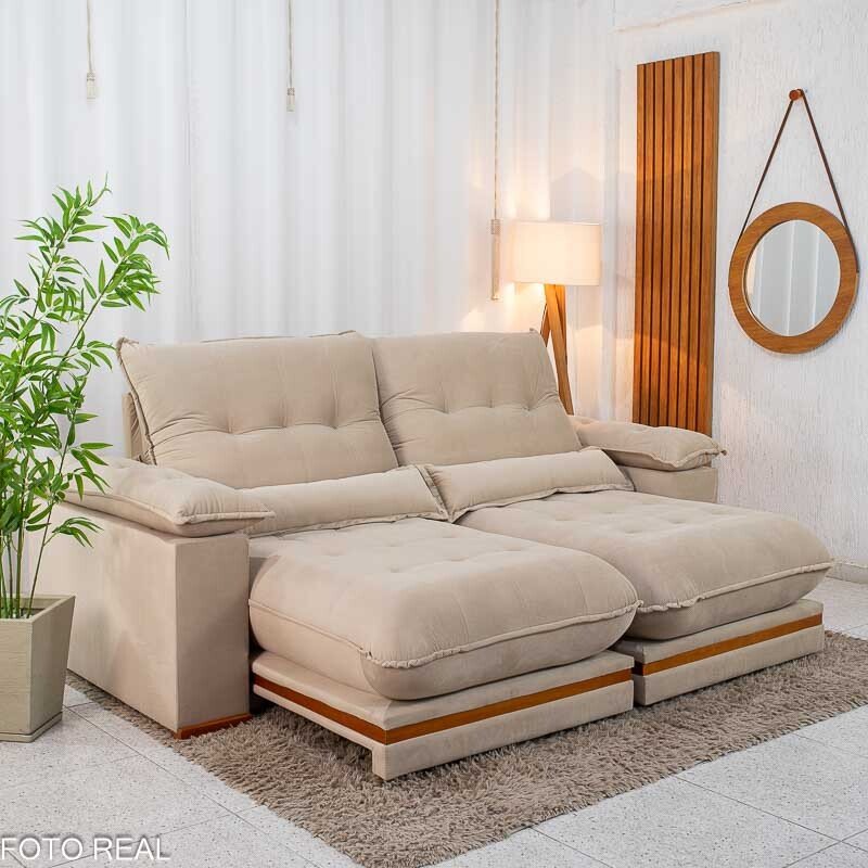 Sofá Retrátil Reclinável Ibis 2.30m Veludo Bege 827 - D33 e Molas Ensacadas - Imagem 2