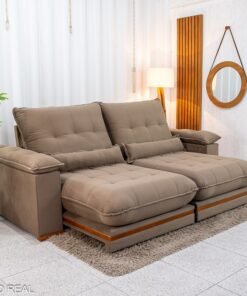 Sofá Retrátil Reclinável Ibis 2.30m Veludo Cappucino 828 - D33 e Molas Ensacadas