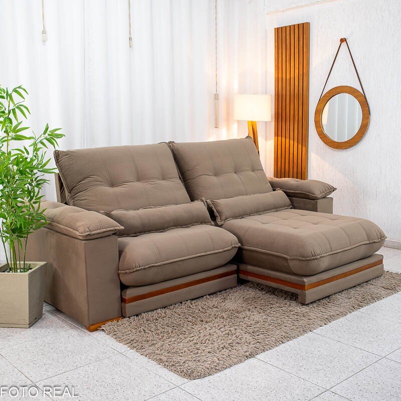 Sofá Retrátil Reclinável Ibis 2.50m Veludo Capuccino 828 - D33 e Molas Ensacadas - Imagem 5