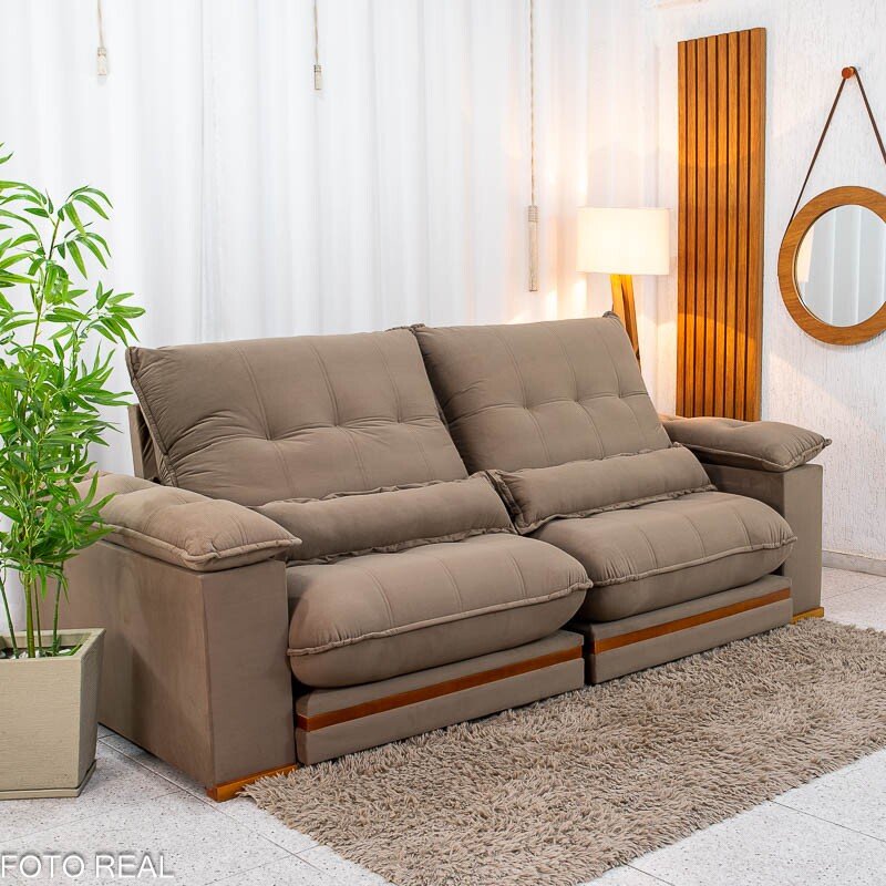 Sofá Retrátil Reclinável Ibis 2.50m Veludo Capuccino 828 - D33 e Molas Ensacadas - Imagem 6