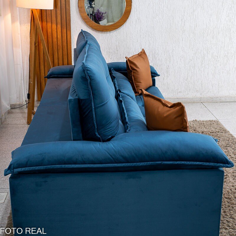 Sofá Retrátil Reclinável Imperial 2.50m Veludo Azul 03 - D33 e Molas Ensacadas - Imagem 10