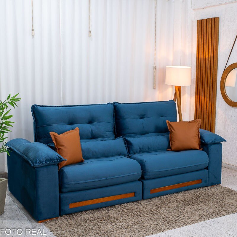 Sofá Retrátil Reclinável Imperial 2.50m Veludo Azul 03 - D33 e Molas Ensacadas - Imagem 3