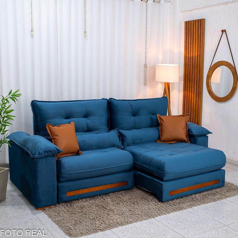Sofá Retrátil Reclinável Imperial 2.50m Veludo Azul 03 - D33 e Molas Ensacadas - Imagem 4