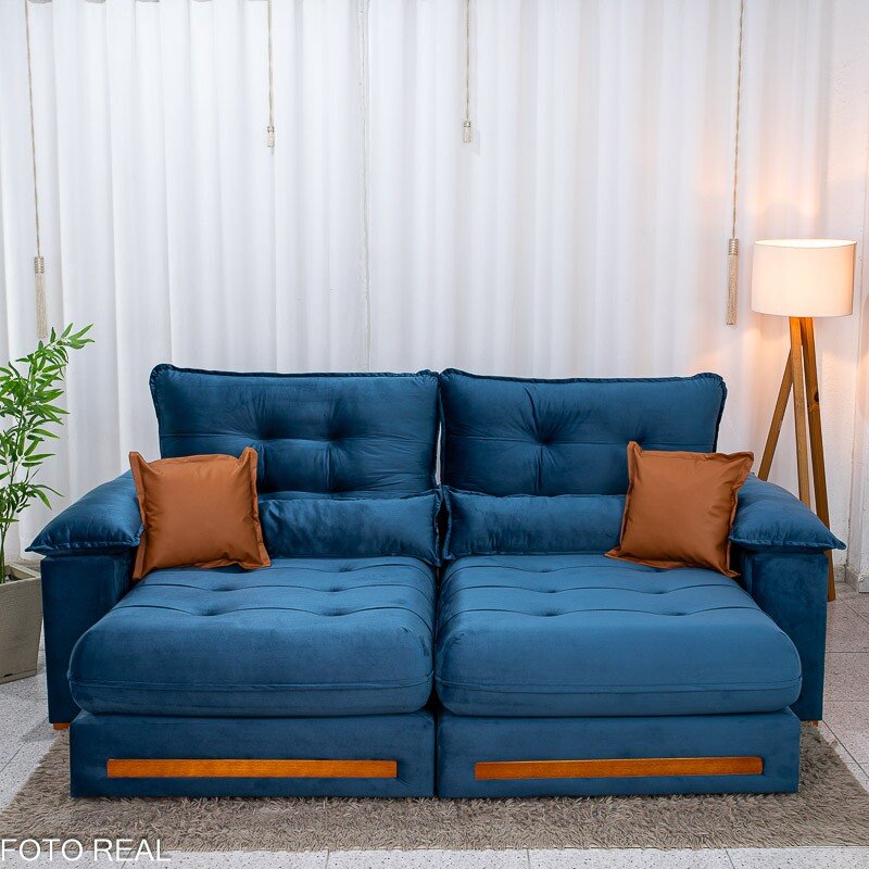 Sofá Retrátil Reclinável Imperial 2.50m Veludo Azul 03 - D33 e Molas Ensacadas - Imagem 5