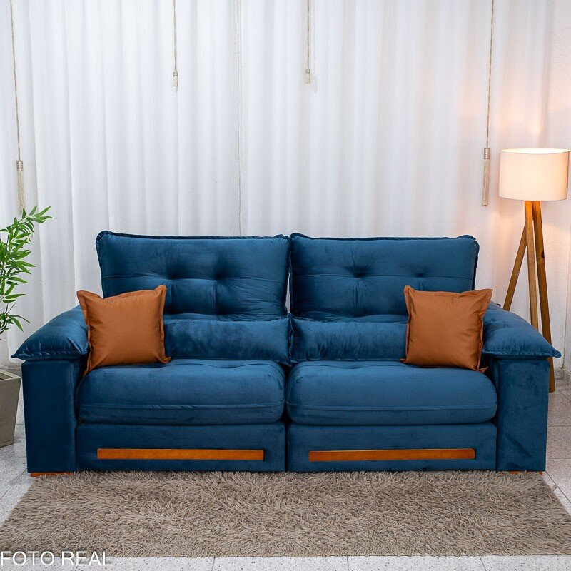 Sofá Retrátil Reclinável Imperial 2.50m Veludo Azul 03 - D33 e Molas Ensacadas - Imagem 6
