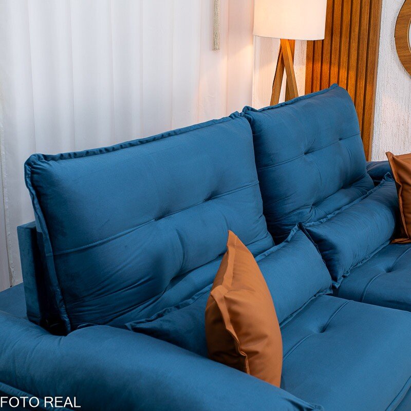 Sofá Retrátil Reclinável Imperial 2.50m Veludo Azul 03 - D33 e Molas Ensacadas - Imagem 7