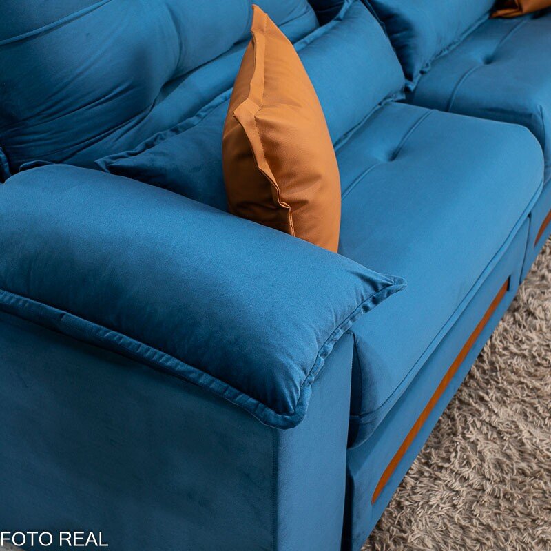 Sofá Retrátil Reclinável Imperial 2.50m Veludo Azul 03 - D33 e Molas Ensacadas - Imagem 8