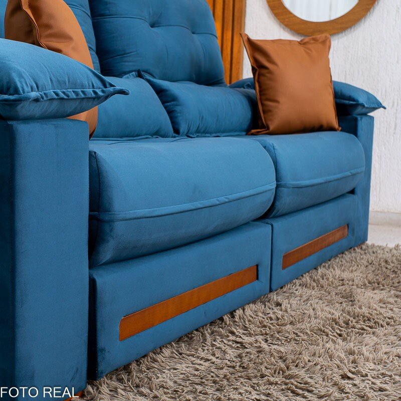 Sofá Retrátil Reclinável Imperial 2.50m Veludo Azul 03 - D33 e Molas Ensacadas - Imagem 9