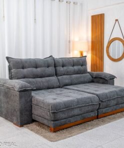 Sofá Retrátil Reclinável Itauna 2.30m Chenille Grafite 573 - Molas Ensacadas