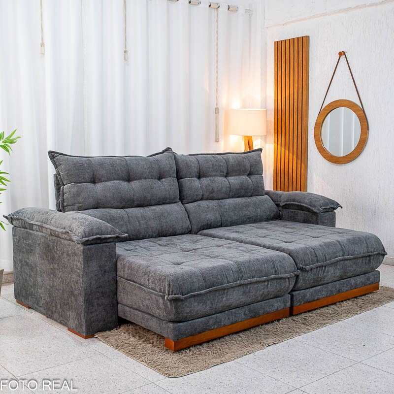 Sofá Retrátil Reclinável Itaúna 2.30m Chenille Grafite 573 - Molas Ensacadas