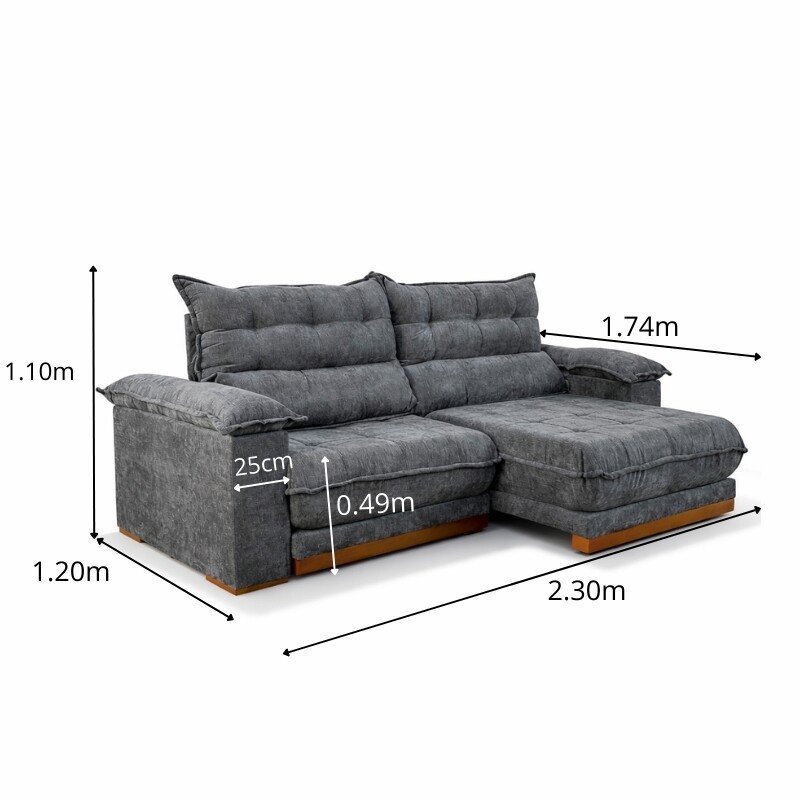 Sofá Retrátil Reclinável Itaúna 2.30m Chenille Grafite 573 - Molas Ensacadas - Imagem 2