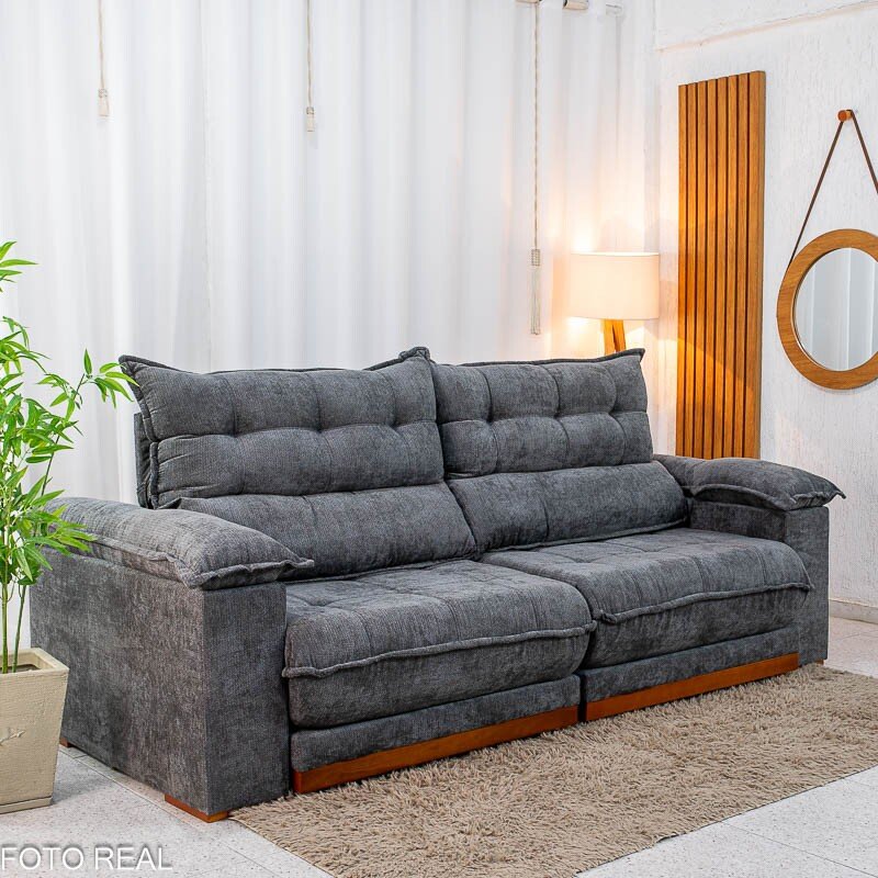 Sofá Retrátil Reclinável Itaúna 2.30m Chenille Grafite 573 - Molas Ensacadas - Imagem 3