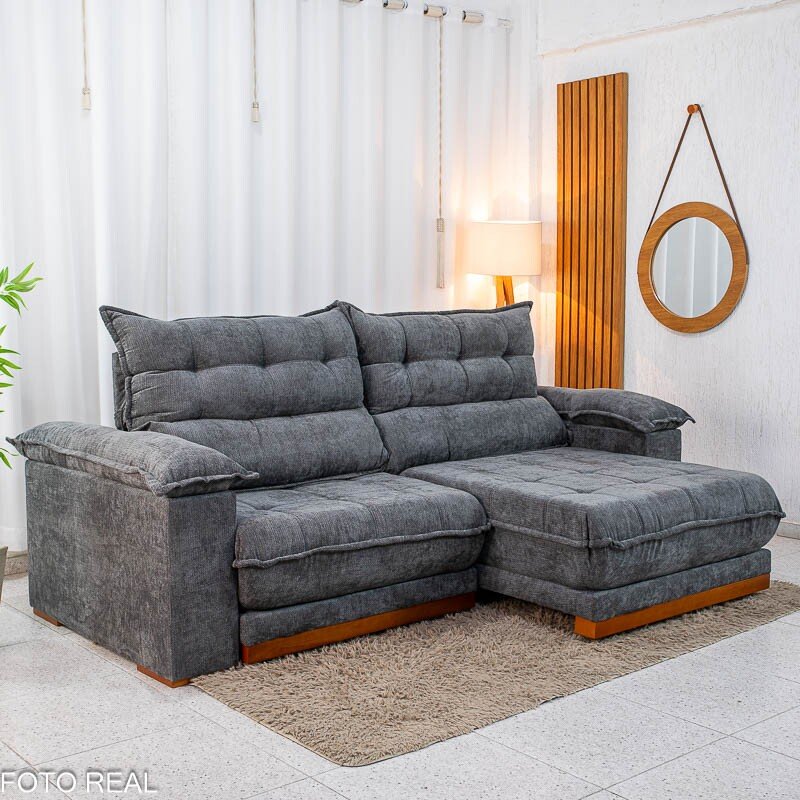 Sofá Retrátil Reclinável Itaúna 2.30m Chenille Grafite 573 - Molas Ensacadas - Imagem 4