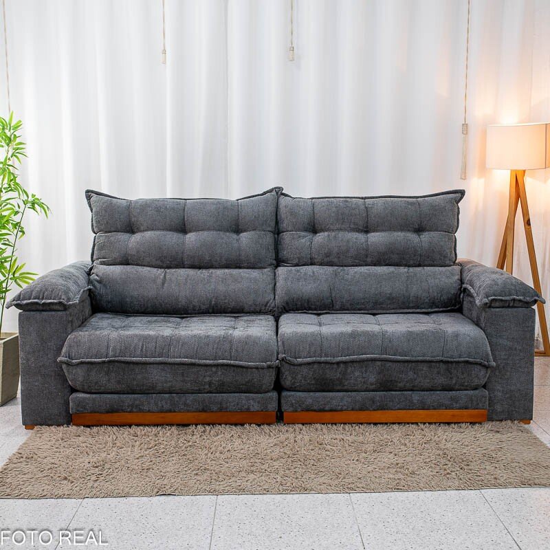 Sofá Retrátil Reclinável Itaúna 2.30m Chenille Grafite 573 - Molas Ensacadas - Imagem 6
