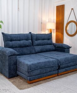 Sofá Retrátil Reclinável Itauna 2.50m Chenille Azul 575 D28 Soft - Molas Ensacadas