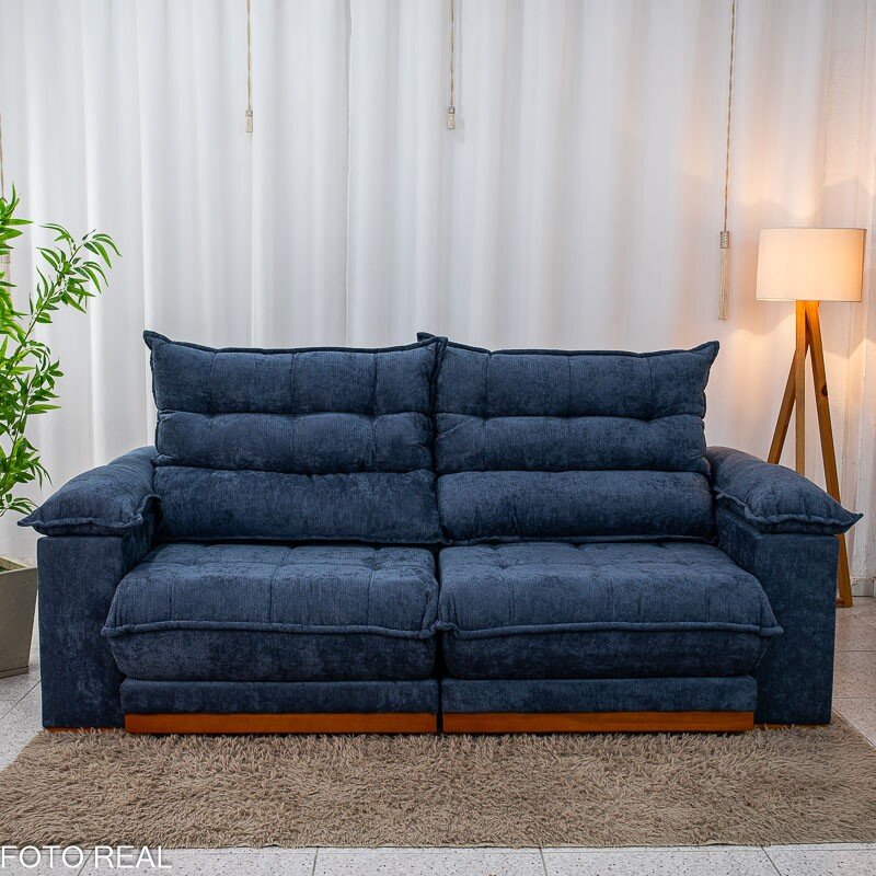 Sofá Retrátil Reclinável Itaúna 2.50m Chenille Azul 575 - Molas Ensacadas - Imagem 6